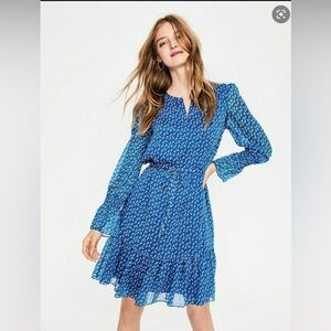 Boden Sz 12R Libby Blue Floral Long Sleeve Dress